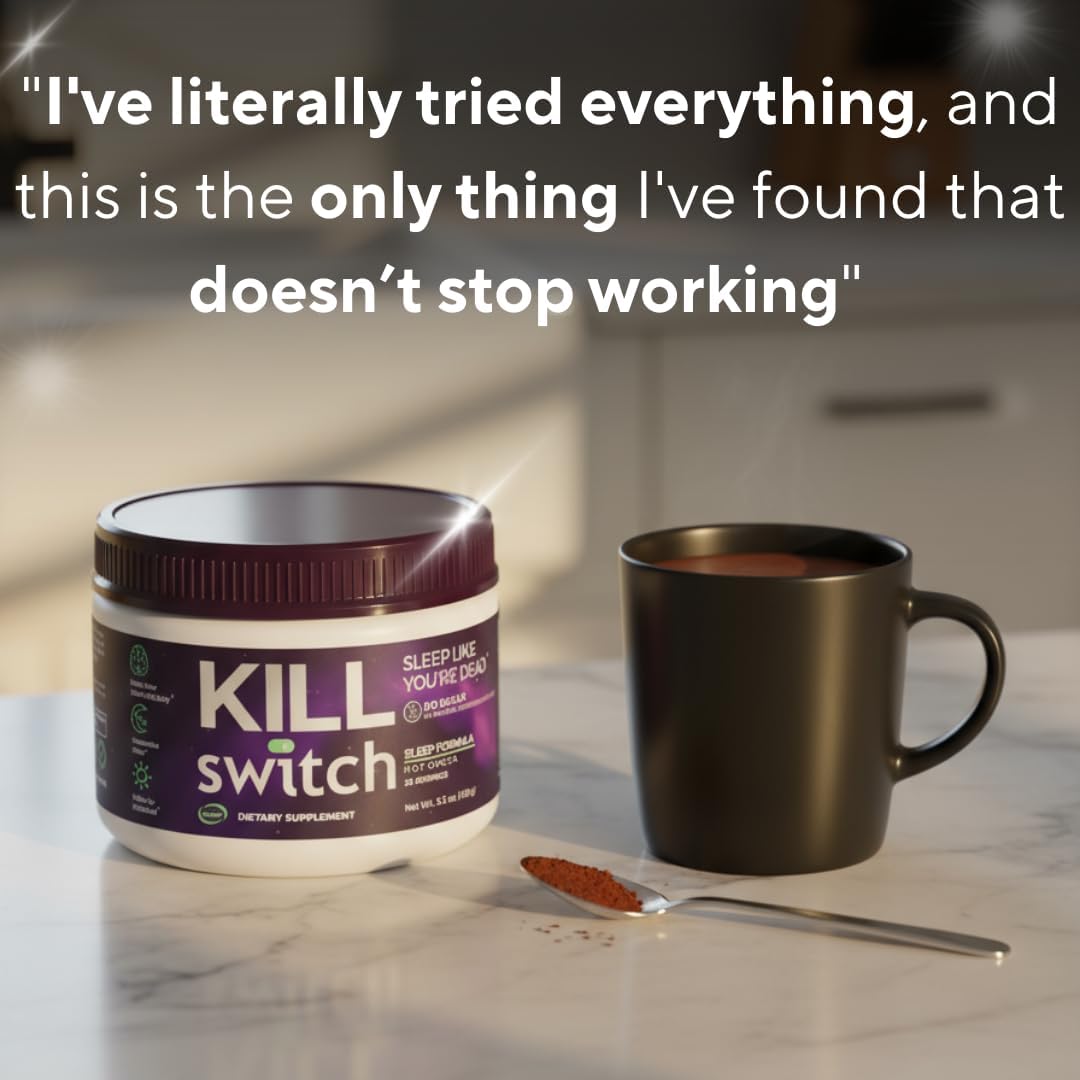 Killswitch Sleep Aid for Adults – Fall Asleep Fast & Wake Refreshed, Sugar-Free Hot Chocolate Supplement - Magnesium, Tart Cherry, L-Theanine & More for Restful Sleep, 30 Servings, Made in USA