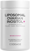 Codeage Liposomal Ovarian Inositol+ Supplement - Myo-Inositol & D-Chiro-Inositol 40:1 Blend, Folate 5-MTHF, CoQ10, Pomegranate & Wild Blueberry, Liposomal Delivery, Non-GMO, Gluten-Free - 120 Capsules