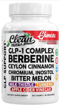 Glunexa Berberine GLP1 Support Supplements Ceylon Cinnamon Apple Cider Vinegar Chromium Myo-Inositol Bitter Melon Milk Thistle Ashwagandha Turmeric - 90 Capsules by Clean Nutra