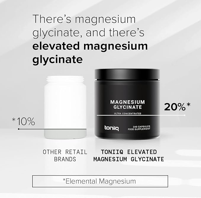 Toniiq 3,000mg Ultra High Strength Magnesium Glycinate - 20% Purified to Contain 600mg of Elemental Magnesium - Chelated and Bioavailable Magnesium Supplement - 240 Veggie Capsules
