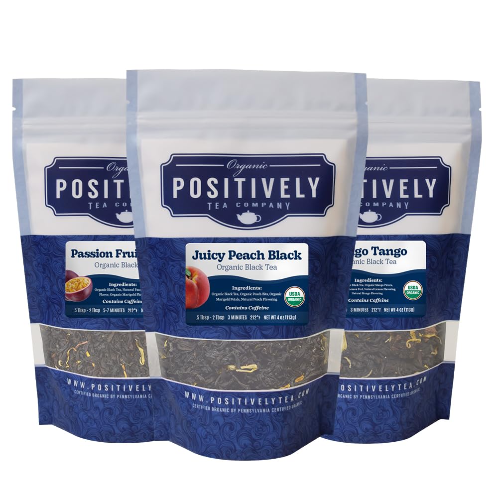 Organic Positively Tea Company, Flavored Black Tea Sampler, Loose Leaf, 4 Ounce, 3 Pack