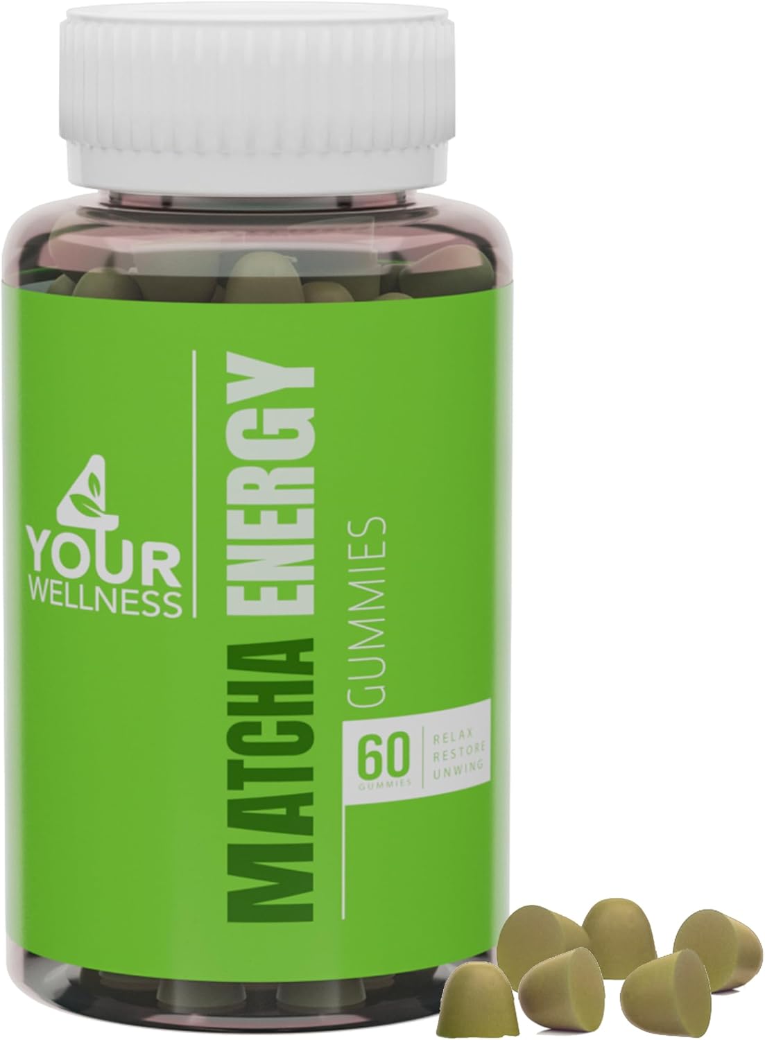 Matcha Organic Green Tea Energy Gummies, Vitamin B12, Vitamin B3, and Antioxidant CoQ10 for Natural Energy Boost, Vegan, Gluten-Free, Non-GMO and Kosher (60 Count (Pack of 1), Matcha)