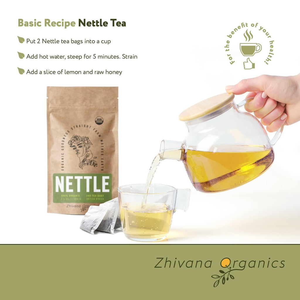 Organic Nettle Tea (100 Tea Bags) - Stinging Nettle Leaf TeaBags (Urtica Dioica) - Te de Ortiga Verde Organica - Support Digestion, Fluid Balance, Kidney, Skin, Hair