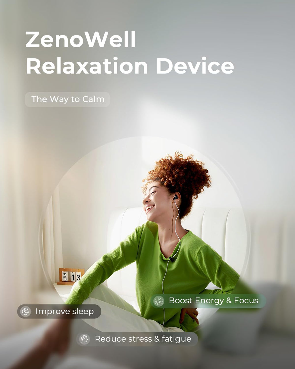 Relaxation Device for Better Sleep, Stress Relief, Calm, Anxiety Relief, Sleep Aid Device for Adults, Portable Zenowell Vita, Boost Energy and Focus, No Apps Required