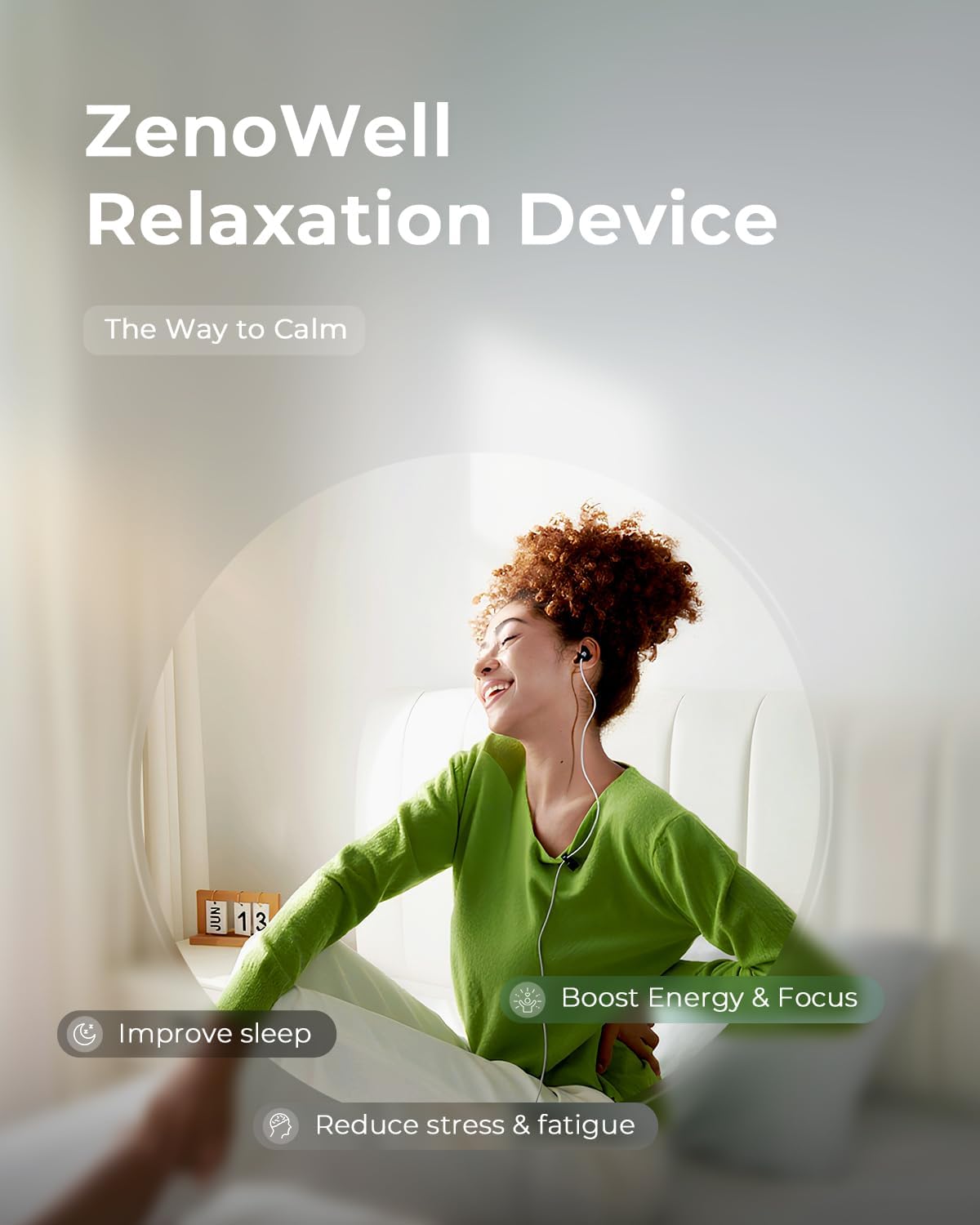 Relaxation Device for Better Sleep, Stress Relief, Calm, Anxiety Relief, Sleep Aid Device for Adults, Portable Zenowell Vita, Boost Energy and Focus, No Apps Required