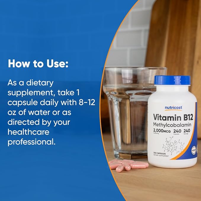 Nutricost Vitamin B12 (Methylcobalamin) 2000mcg, 240 Capsules - Vegetarian Caps, Non-GMO, Gluten Free B12 Supplement (Pack of 2)