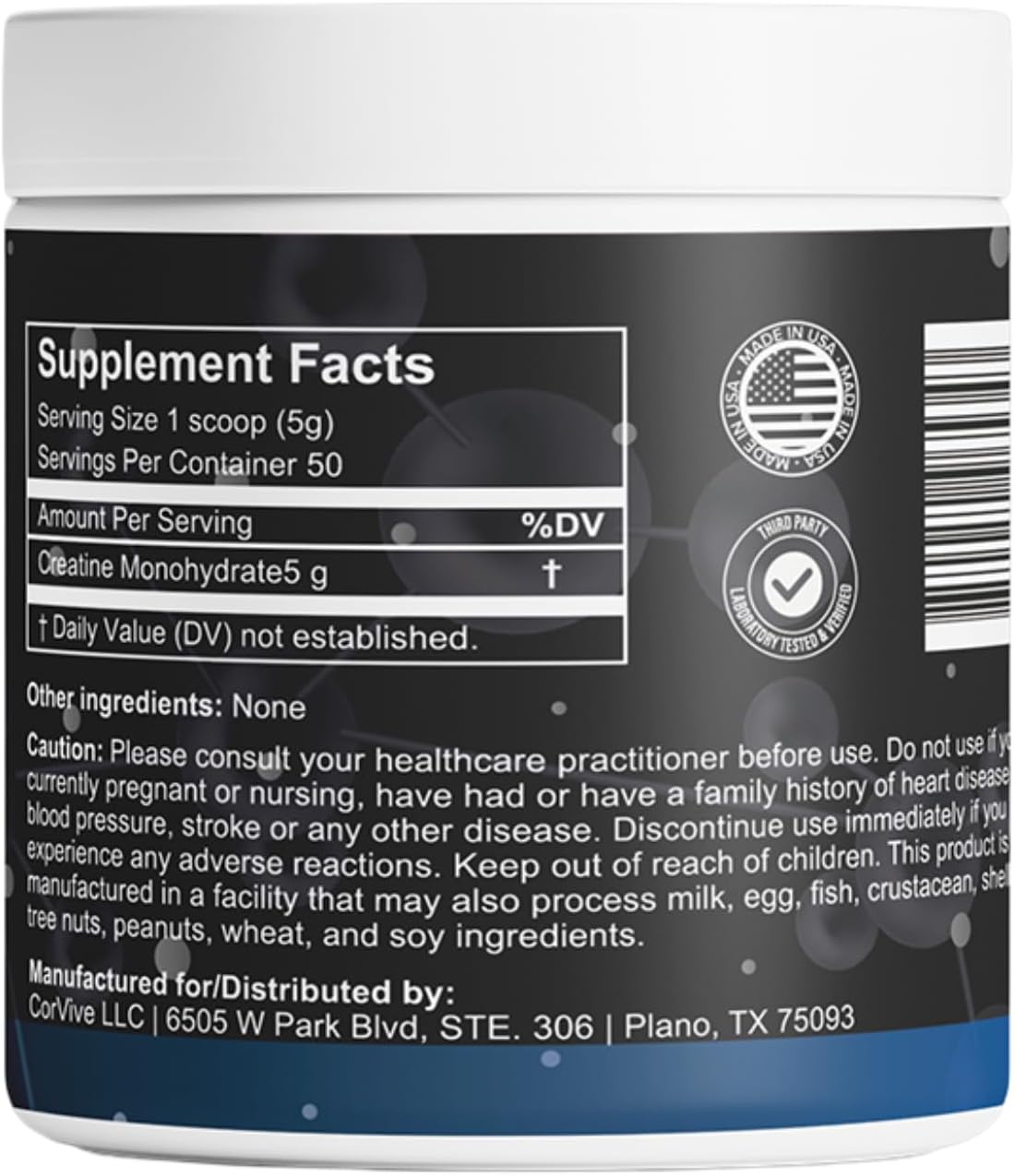 Creatine Monohydrate - Pure & Unflavored Creatine Powder - Vegan, Gluten Free, No Additives, Non-GMO - Easy-Mix Formula for Strength & Performance Support - 5 g per Serving - 50 Servings