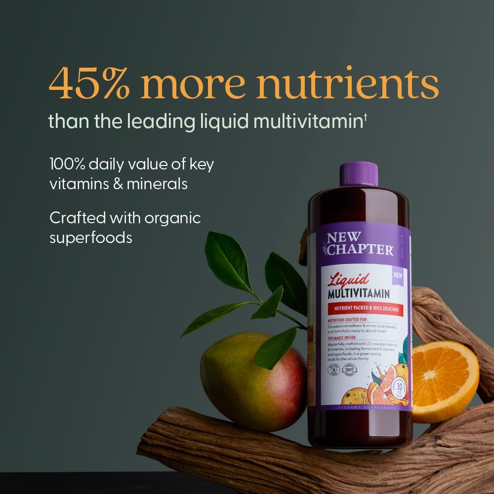 New Chapter Liquid Multivitamin + Mineral Supplement for Whole-Body Benefits, 100% Delicious Multivitamin for Adults, Teens & Kids 2+, Ready to Absorb Faster, Orange Mango Flavored, 30 oz
