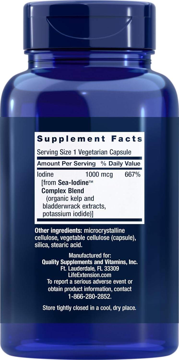 Life Extension Sea-Iodine Capsules, 1000 mcg, 150 Veg Caps, Natural Iodine Supplement from Kelp and Bladderwack