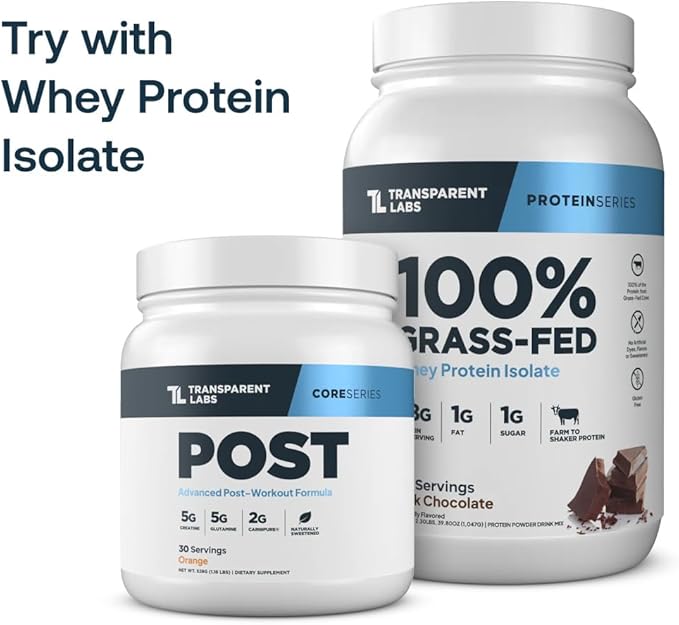 Transparent Labs Post - Post-Workout Recovery Muscle Builder w/L-Glutamine, Creatine Monohydrate, & Carnipure L-Carnitine L-Tartrate for Muscle Recovery & Building - 30 Servings, Orange