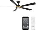 Rotary Indoor and Outdoor 5-Blade 65in Smart Home Ceiling Fan in Matte Black Soft Brass with 2700-3000-4000-5000K Selectable LED Light Kit and Remote Control works with iOS or Android WAC App