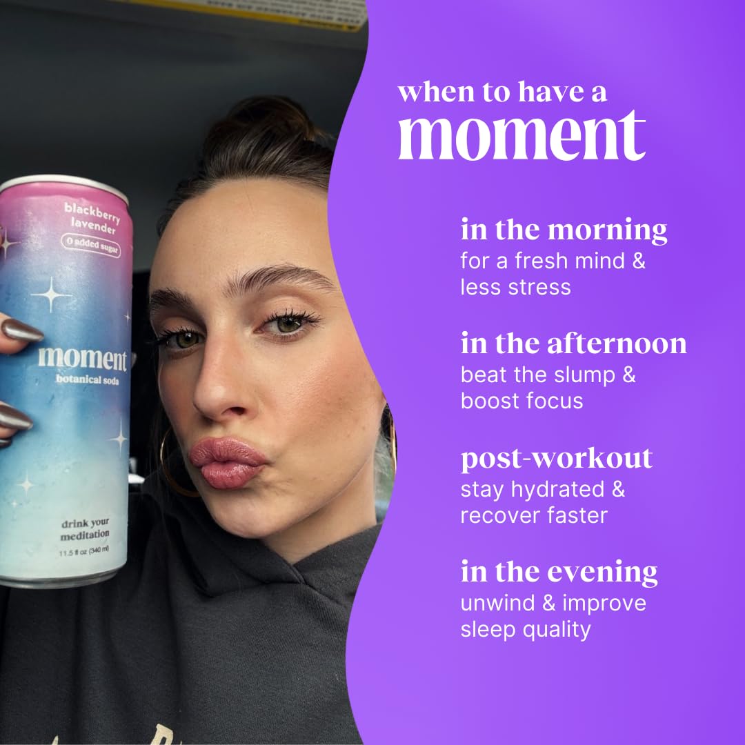Moment Botanical Soda Soft Drink (Shark Tank) - SPARKLING Drinks | Fruity Fun | L-Theanine & Ashwagandha for Calm & Clarity | 0 Added Sugar 0 Caffeine | 12-pack