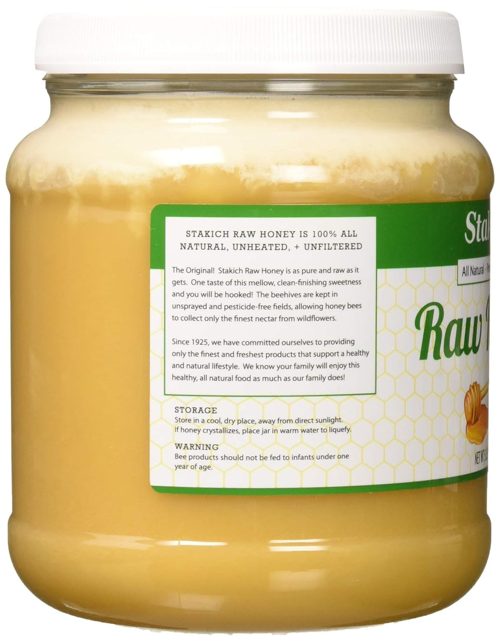 Stakich Raw Honey - Pure, Unprocessed, Unheated, Kosher - 5 Pound (80 Ounce)