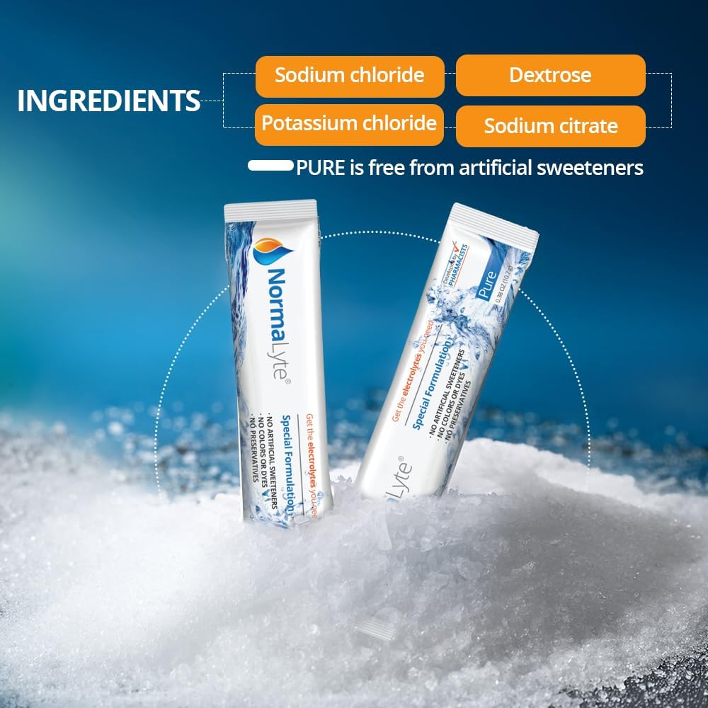 NormaLyte Oral Rehydration Salts- Helps Dietary Management of POTS Syndrome Symptoms-1 Pouches - 30 Sticks (Yields 500mL per Pack)-Pure| Energy Supplements, Potassium Supplement, Dehydration Recovery
