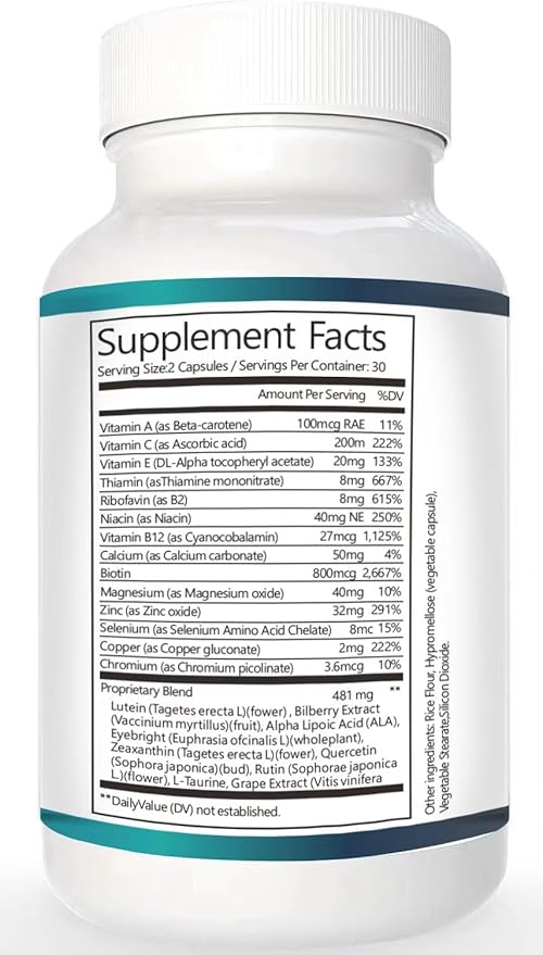Retina Clear Pro Eye Health Support Supplement, with Minerals and Vitamins, Lutein and Bilberry Extract Supports Visual Clarity, Eye Fatigue Relief & Focus（2PCS