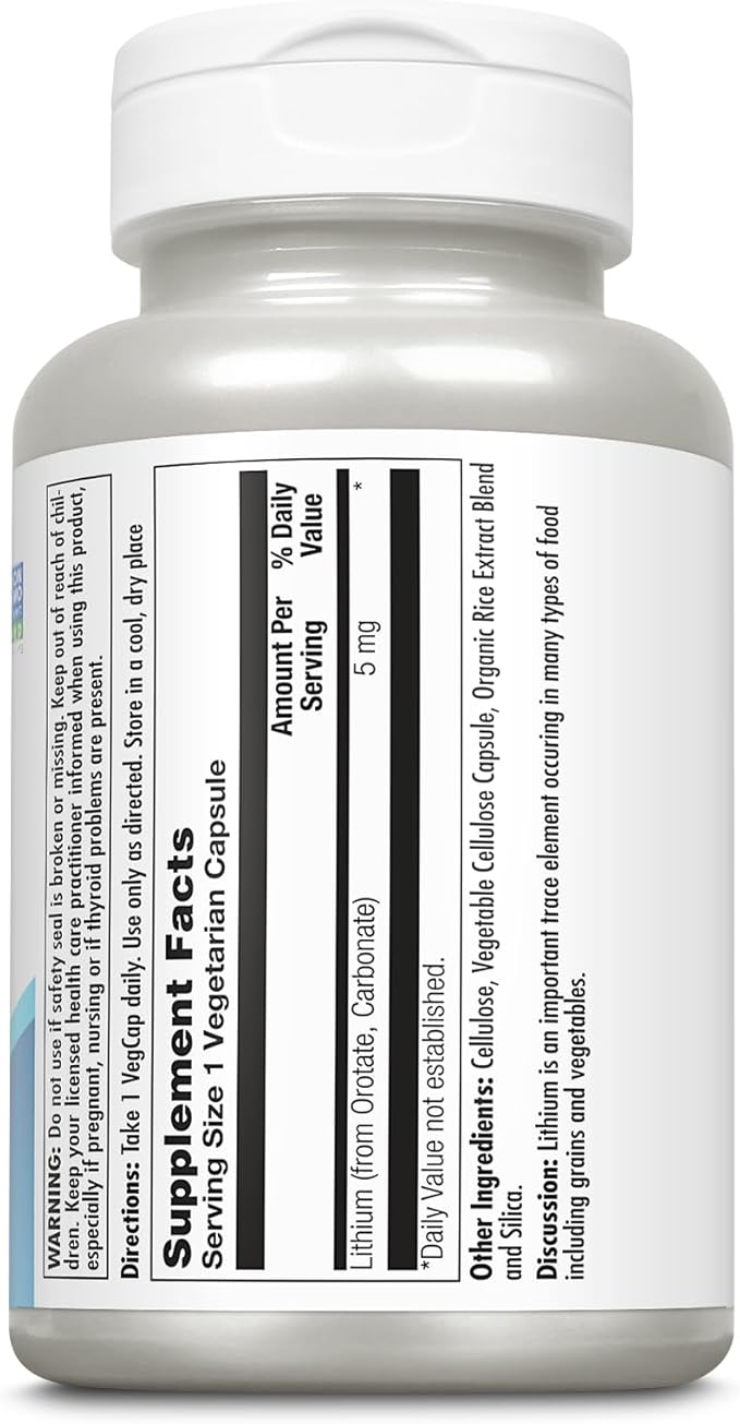 KAL Lithium Orotate 5mg, Low Dose Lithium Supplement for General Wellness Mood Support, Highly Bioavailable, Vegan, 60-Day Guarantee, 180 Servings, 180 VegCaps