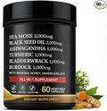 True Sea Moss Black Seed Oil Ashwagandha Burdock Root, Tumeric Supplement with Manuka Honey, Dandelion Root ACV - 60 Capsules - Multi Vitamin