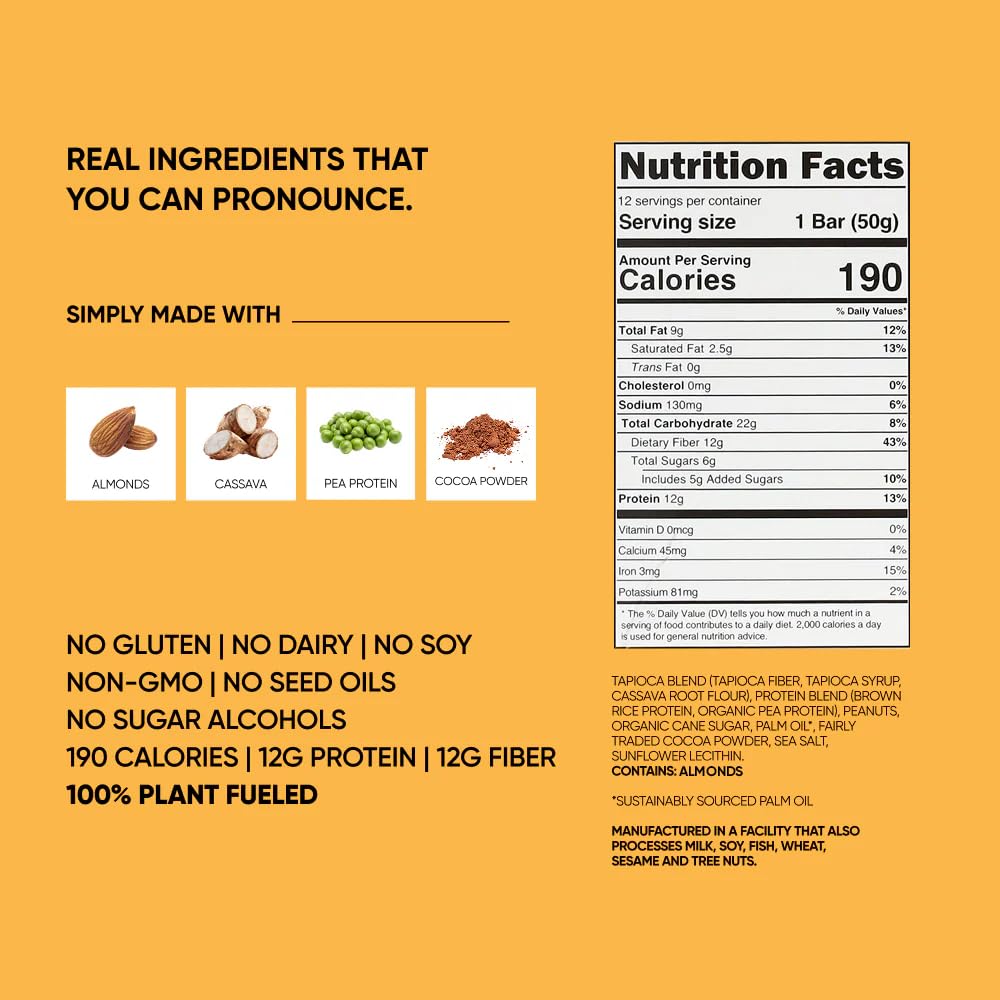 TRUBAR Vegan Protein Bar, Saltylicious Almond Love, Gluten Free, Plant Based, High Fiber, Dairy Free, Low Fat, Non GMO, No Sugar Alcohols, 12G Lean Protein, 13G Fiber, Healthy Snack Bars, 12 CT