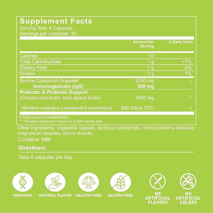 VITINITY Grass Fed Bovine Colostrum Capsules for Humans - Natural IgG Colostrum Supplement for Gut Health, Immune Support, Muscle Recovery & Wellness | Pure Colostrum Superfood, Unflavored (120 Count)
