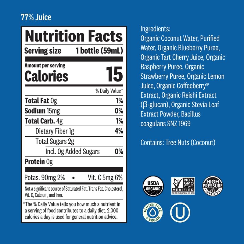Suja Organic Energy Shot with Coffee Fruit & Reishi Mushroom | 100mg Natural Caffeine | Functional Shots | Cold-Pressed Juice with Live Probiotics | Plant-Based & Gluten Free