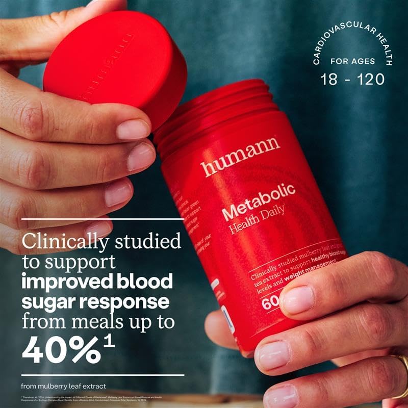 Humann Metabolic Health Daily, Triple-Action Blood Sugar & Glucose Support, Mulberry Leaf Extract & Green Tea Extract Phytosome, Metabolic Balance Supplement, Plant-Based Non-GMO, 60 Capsules