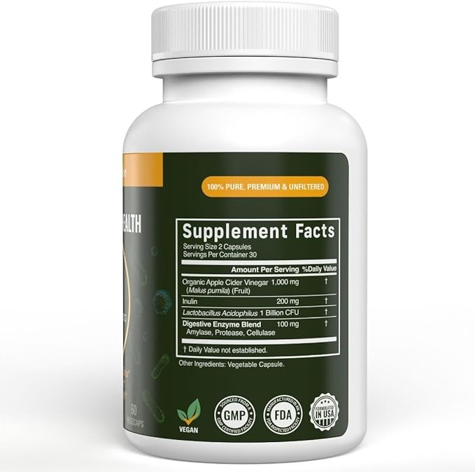 Vital Gut Health 4in1 Formula with Apple Cider Vinegar, Prebiotics & Probiotics, Digestive Enzymes for Strong Immunity Support and Complete Gut and Digestion Support