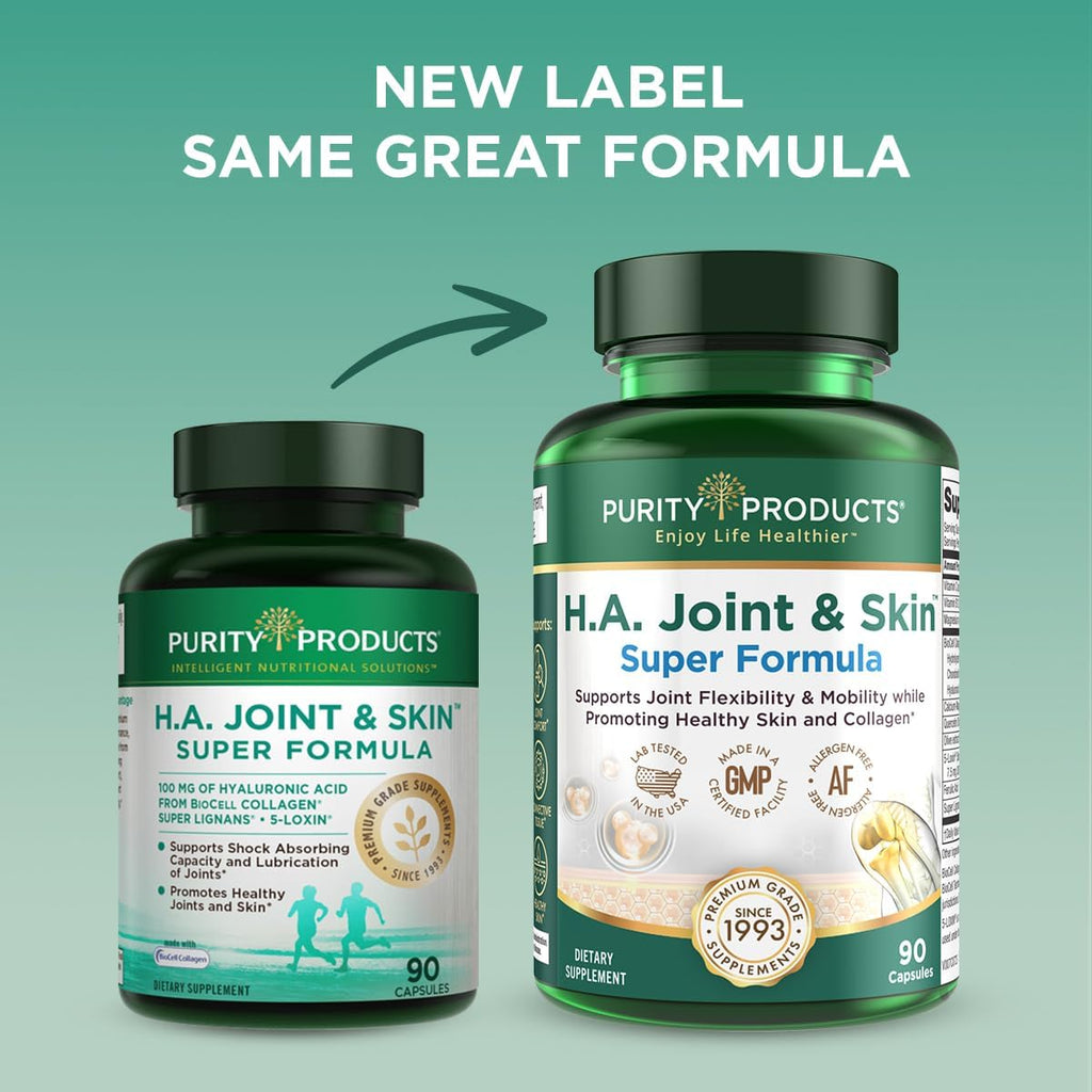 Purity Products H.A. Joint and Skin Super Formula Biocell Collagen w/Hyaluronic Acid Supports Healthy Joint Flexibility, Healthy Synovial Fluid, and Lubrication - 5-Loxin - 90 Capsules (1)