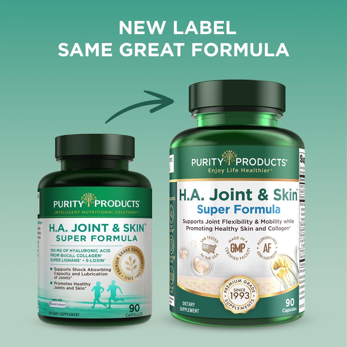 Purity Products H.A. Joint and Skin Super Formula Biocell Collagen w/Hyaluronic Acid Supports Healthy Joint Flexibility, Healthy Synovial Fluid, and Lubrication - 5-Loxin - 90 Capsules (1)