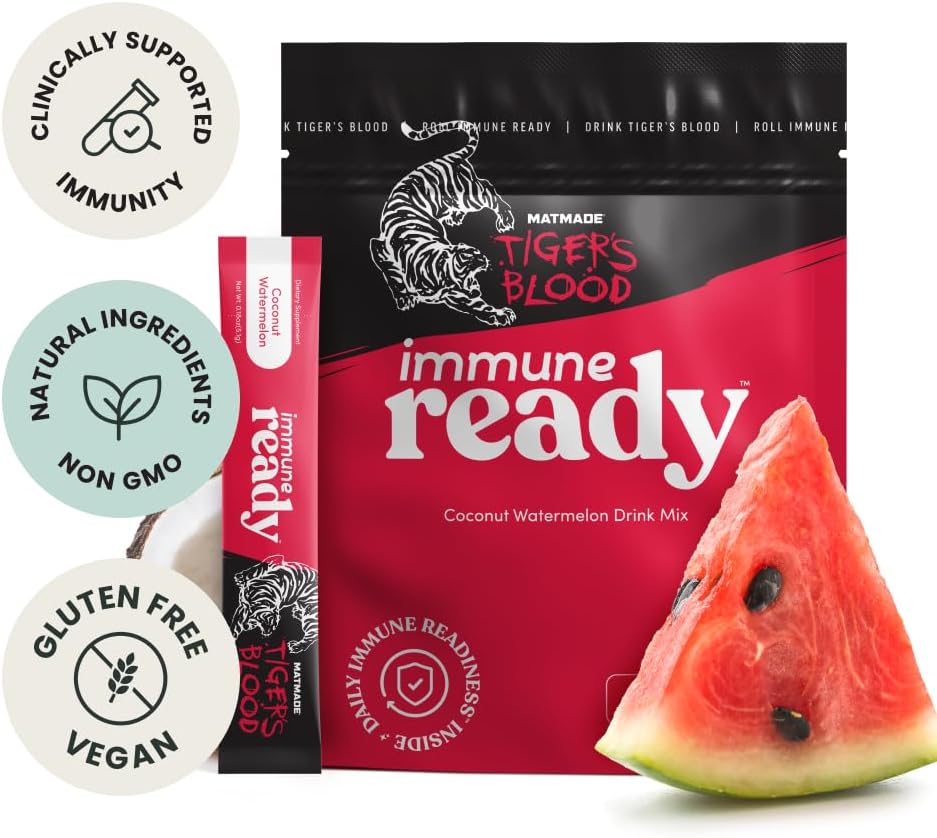 Immune Ready™ Electrolytes Powder Packets – Vitamin C Immune Support Drink Mix with Zinc, D3 & Beta Glucan – Low Sugar Hydration, Delicious Coconut Watermelon Flavor