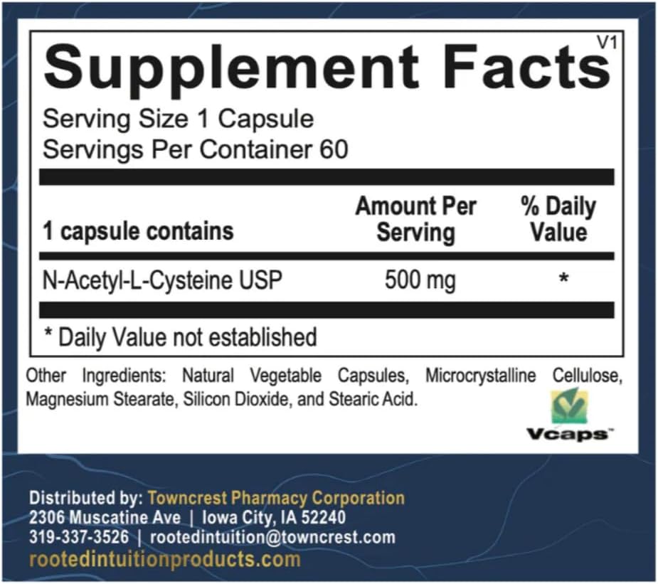 NAC 500 mg | Glutathione Precursor for Respiratory Detox & Immune Support | Non-GMO Gluten Free | 60 Capsules