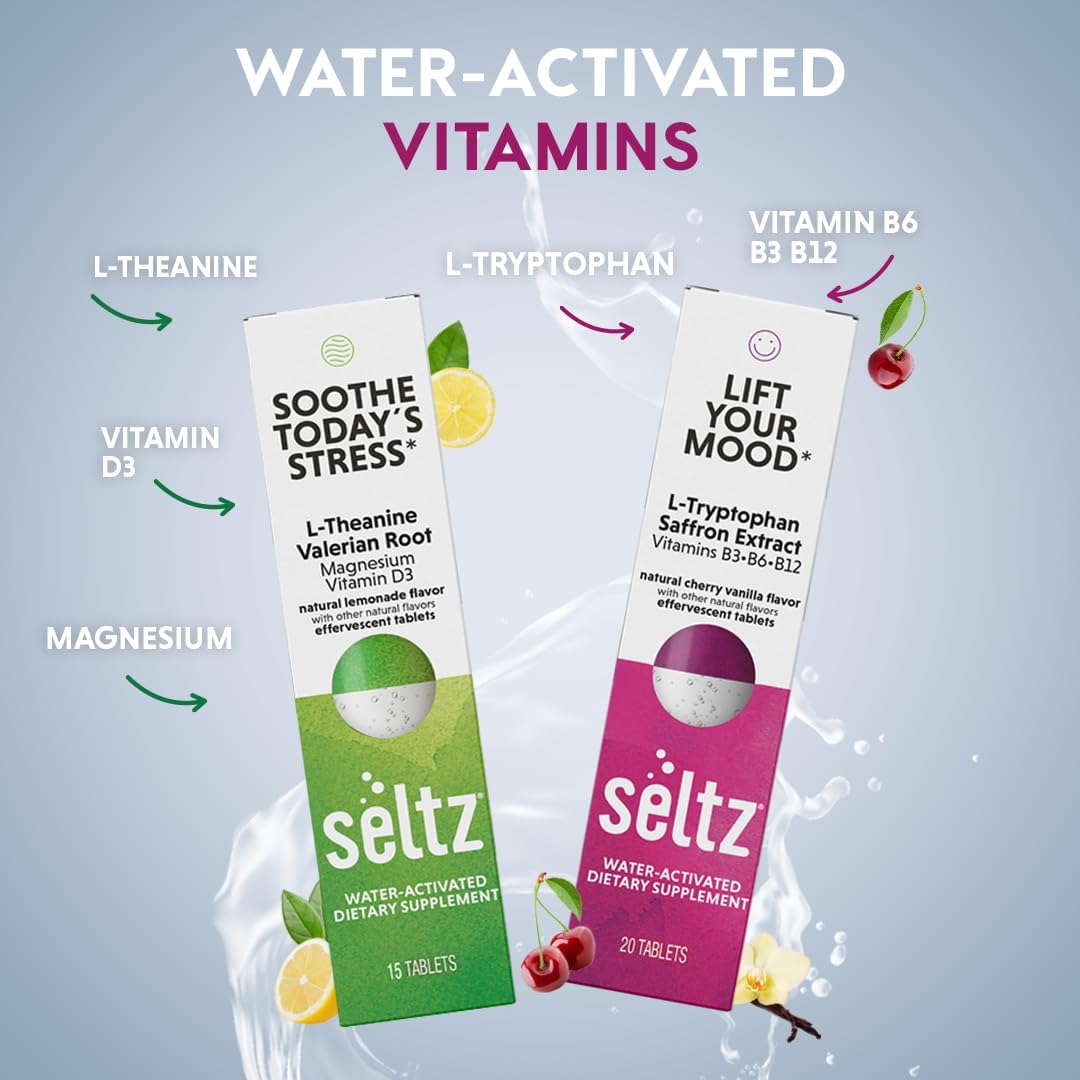Seltz® Complete Wellness Pack – Effervescent Vitamins for Energy, Immunity, Mood & Stress Support (Includes Get Up & Go, Soothe Today’s Stress, Lift Your Mood, and More!)