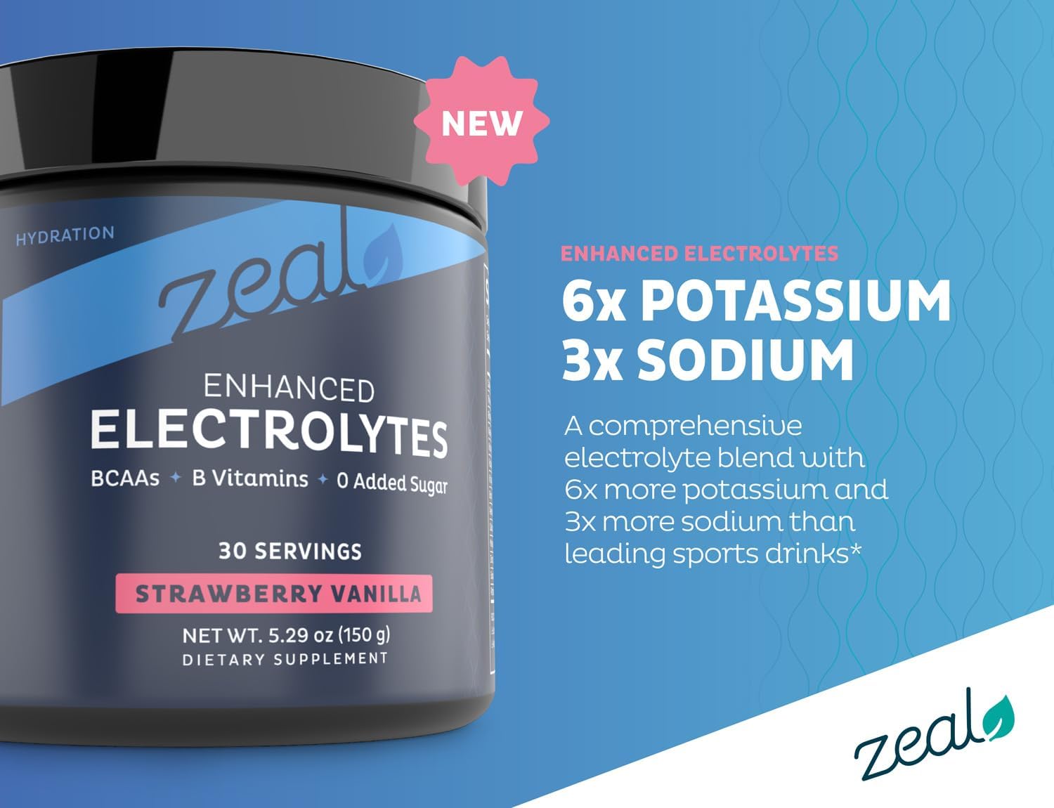 Zeal Electrolyte Powder Recovery Drink (30 Servings | Strawberry Vanilla) w 0 Sugar +BCAAs +B-Vitamins Electrolyte Supplement w Potassium Zinc & Magnesium for Hydration - Keto Electrolytes