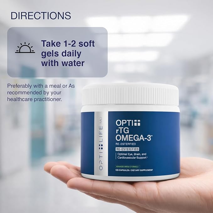 Opti + rTG Omega-3 Supplements | Heart, Immune, Brain and Eye Health Supplements for Adults | Daily Use Omega 3 DHA EPA Capsules | 120 Softgels/ 60 Servings