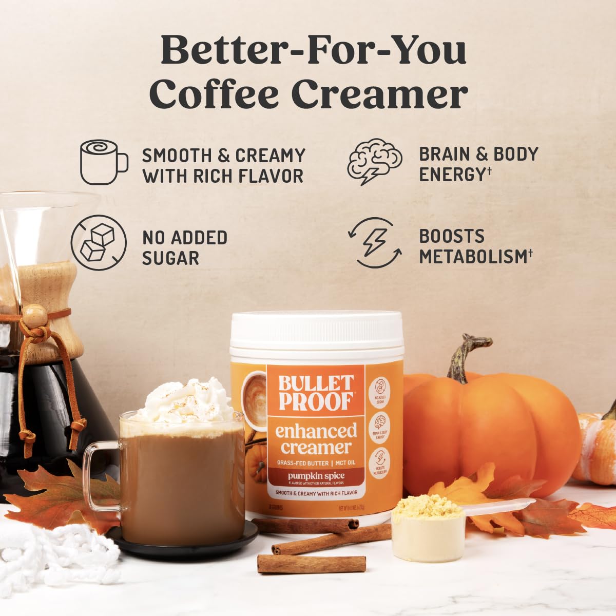 Bulletproof Pumpkin Spice Creamer, 14.8 Ounces, Keto Coffee Powder Creamer with MCT Oil and Grass-Fed Butter