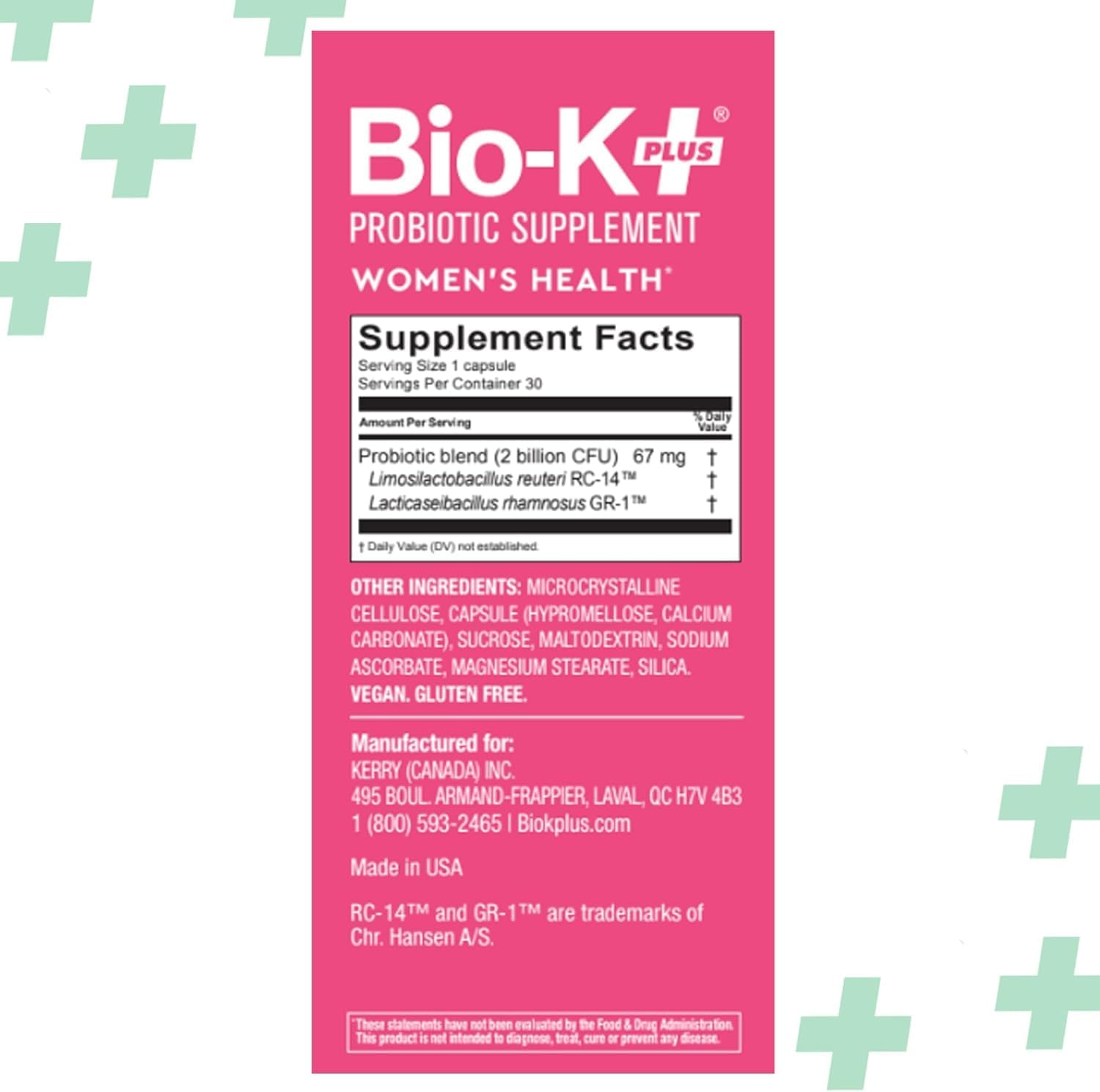Bio K+ Women’s Health – Probiotic Supplement for Women Supports Vaginal & Urinary Tract Health with 2 Billion CFU 2 Strains, Vaginal Probiotics for Women – 30 Capsules