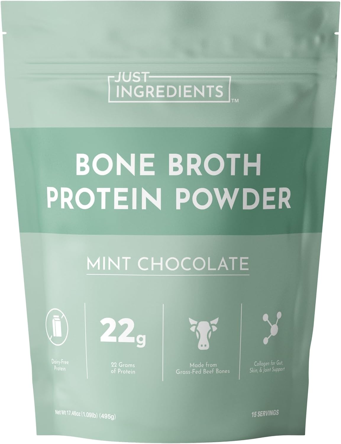 Bone Broth Protein Powder – Mint Chocolate | 15 Servings | 21g Grass-Fed Protein per Serving | Dairy-Free | Collagen for Gut, Skin & Joint Support | Made with Real Food Ingredients
