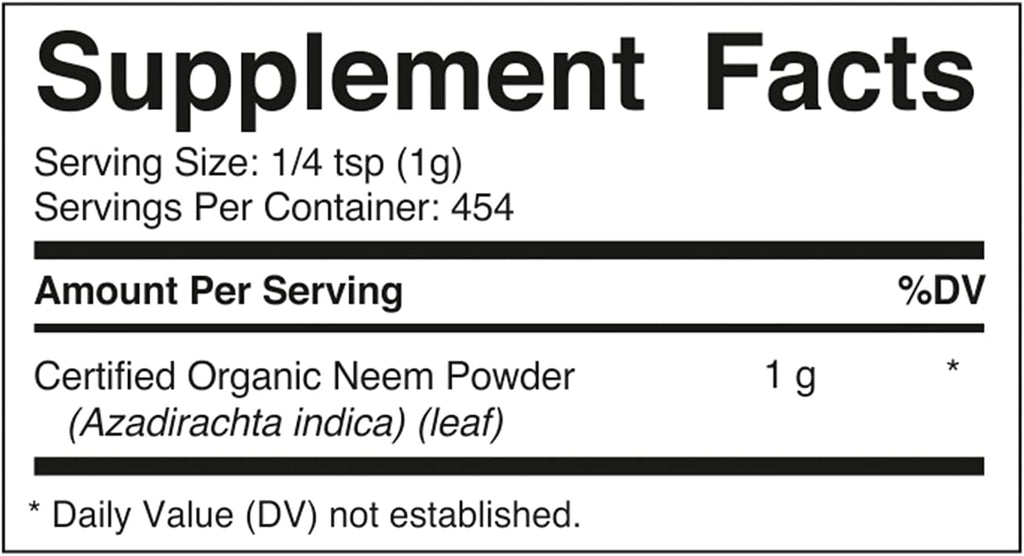 Vitamatic Certified USDA Organic Neem Leaf Powder – 1 lb (16 oz) 100% Pure Azadirachta Indica | Traditional Ayurvedic Herb for Skin, Immune, and Detox Support
