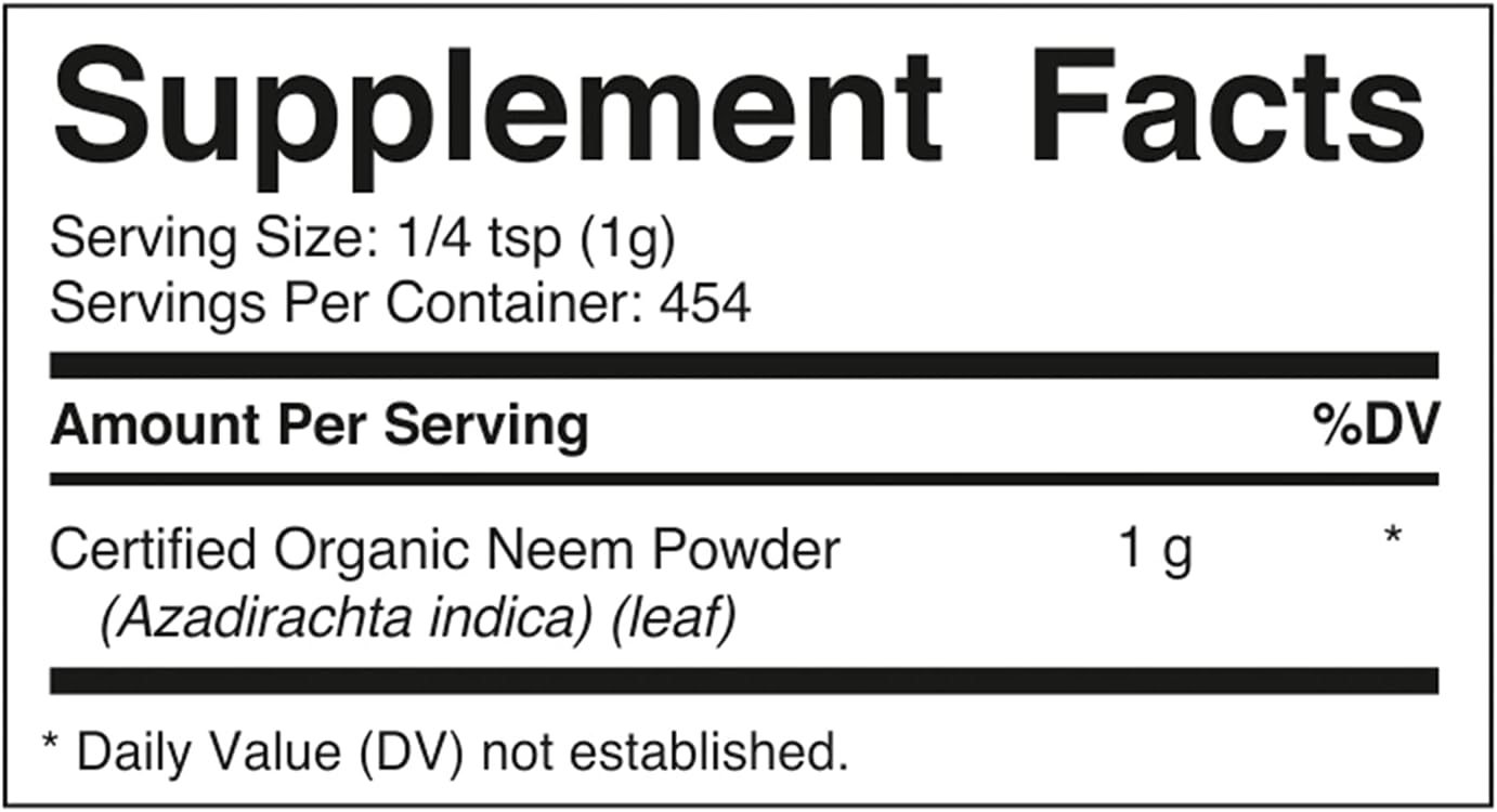 Vitamatic Certified USDA Organic Neem Leaf Powder – 1 lb (16 oz) 100% Pure Azadirachta Indica | Traditional Ayurvedic Herb for Skin, Immune, and Detox Support