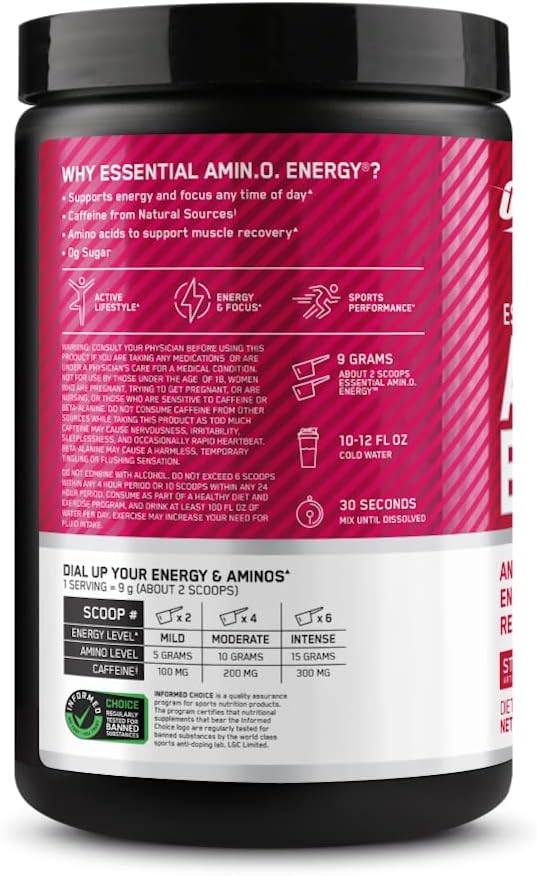 Optimum Nutrition Amino Energy Powder – Energy & Focus Pre Workout with Amino Acids, BCAA, Green Tea Caffeine & Coffee, Muscle Recovery Support – Strawberry Lime, 30 Servings (Packaging May Vary)