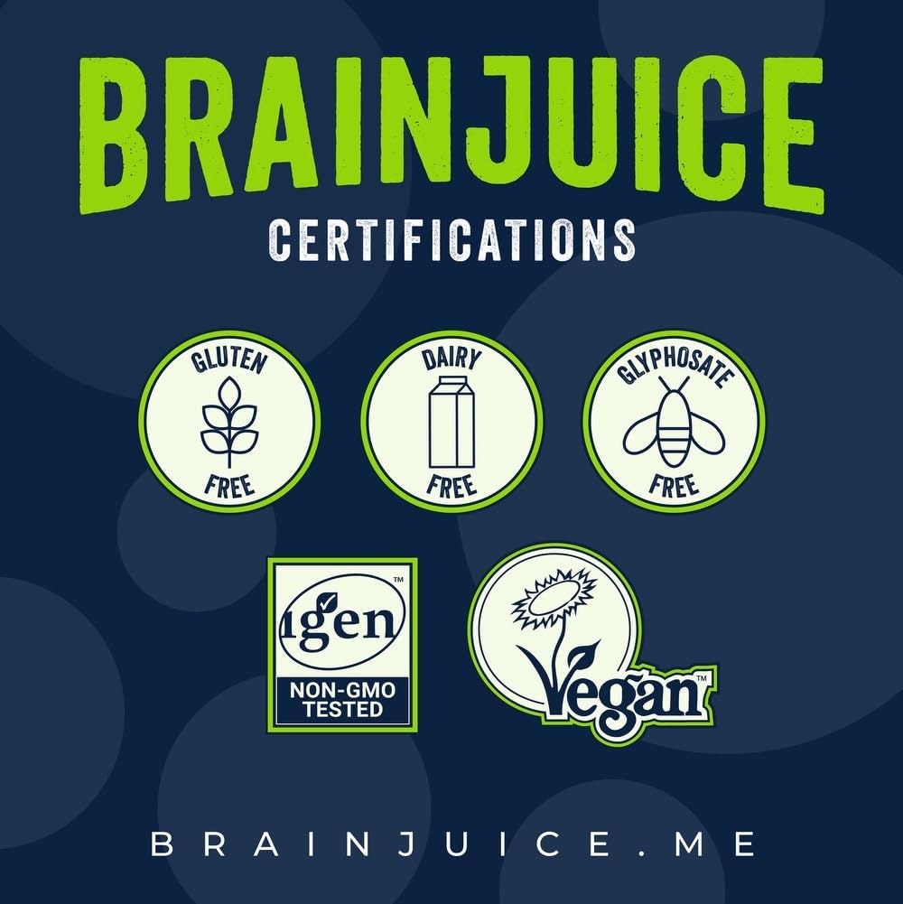 BrainJuice Brain and Immune Support Shot, Gluten Free Supplement Shots for Energy, Focus, Immunity with Vitamin D, C B, Alpha GPC & Organic Ginger Root, Pomegranate Acai, 2.5 fl oz, 12 Pack