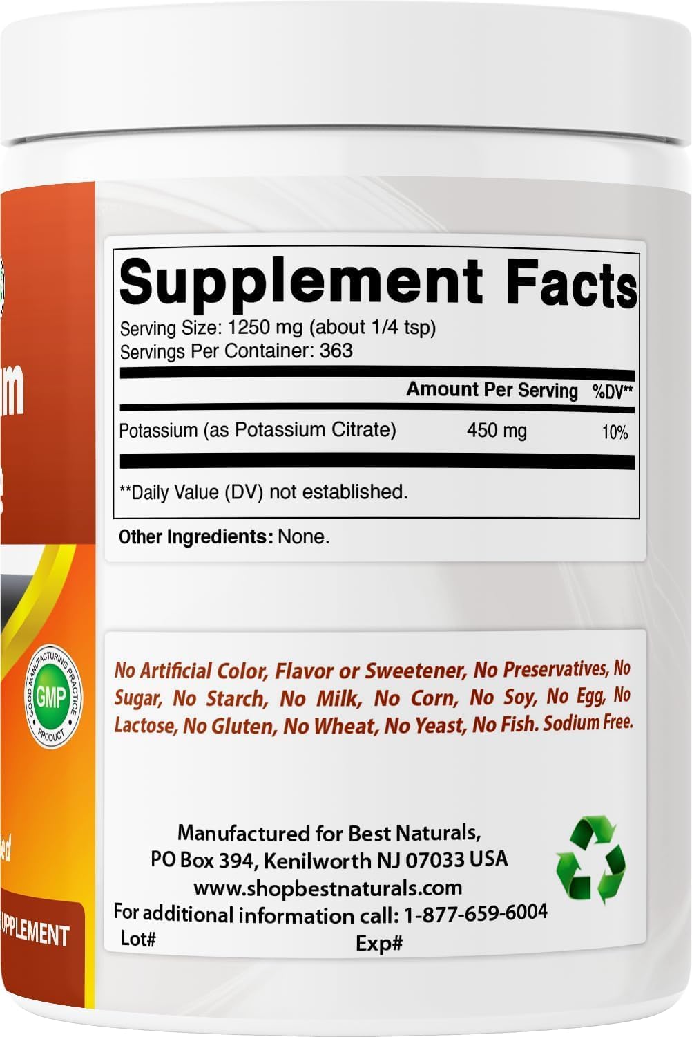 Best Naturals Potassium Citrate Pure Powder 1 Pound