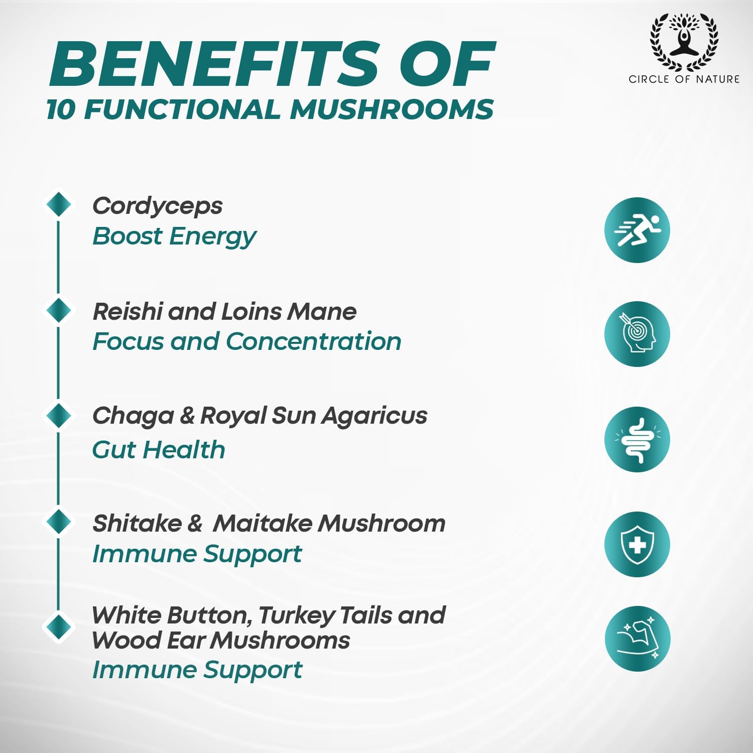 Brain Booster Mushroom Complex Supplement, Natural Mood Uplifter with 10 Function Mushrooms, Lions Mane, Reishi, Cordyceps and 7 More in Capsules 1330mg Made in USA, 60 Capsules