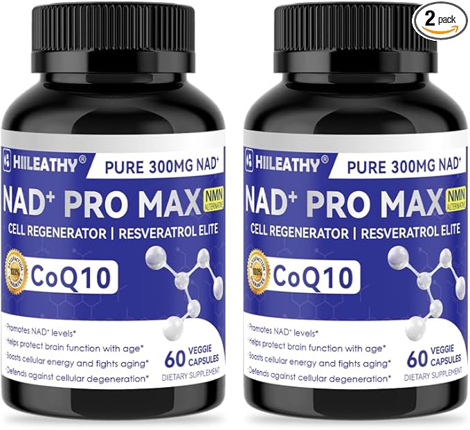 NAD+ Supplement for Men and Women with Resveratrol and CoQ10 Promotes Cell Regeneration and Anti-Aging American-Made NAD+, 60 Capsules(2 Pack)