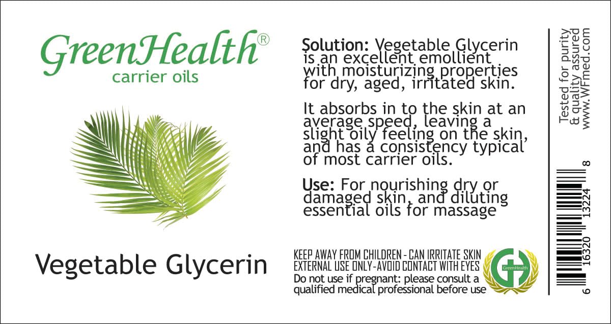 GreenHealth Vegetable Glycerin 16 fl oz – 100% Pure, Non-GMO, Clear Liquid – Carrier Oil for Soap Making, Tinctures, Crafts, DIY Projects – Plastic Jug w/Cap