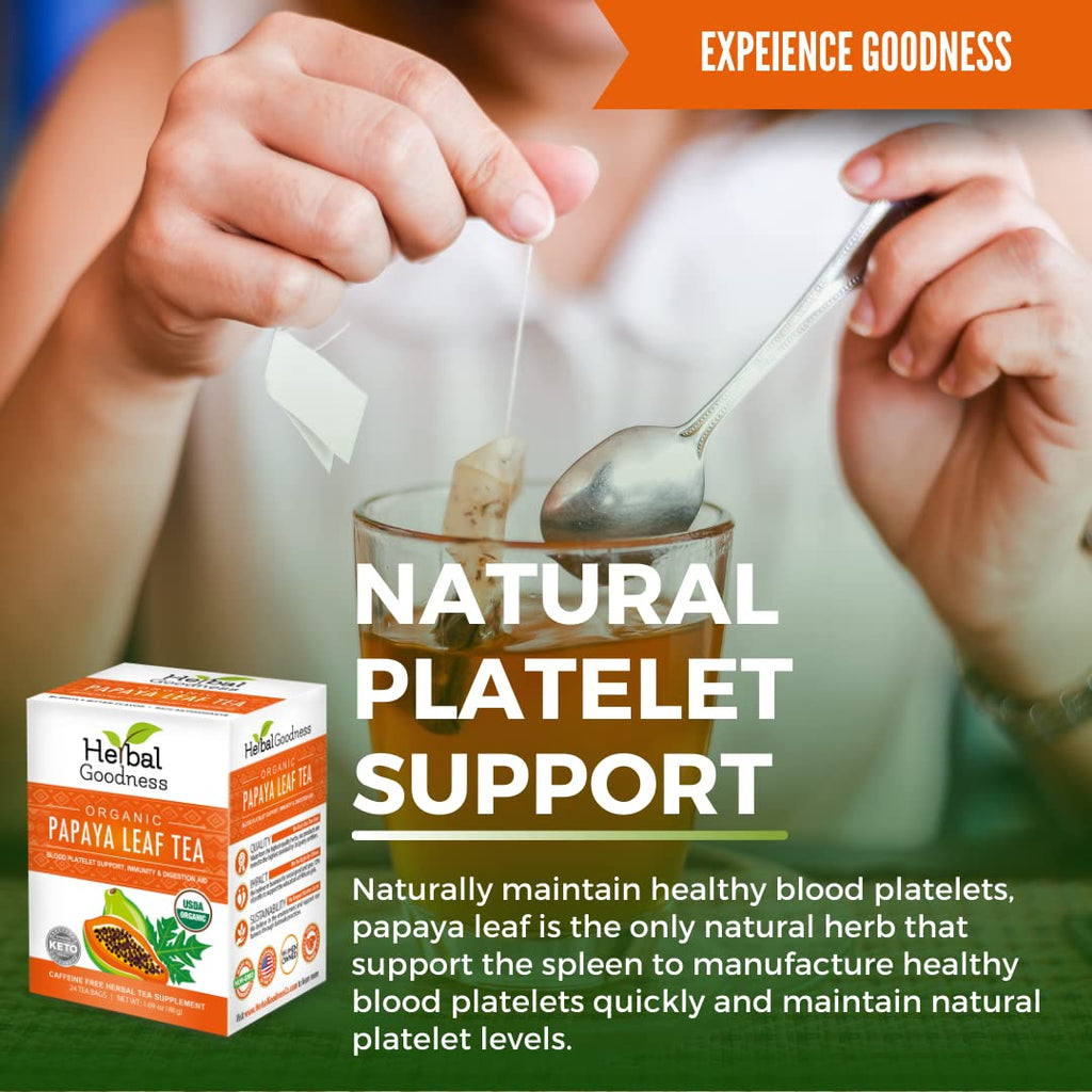 Organic Papaya Leaf Extract Tea For Platelets 24bags - Papaya Enzymes Natural Blood Platelet Tea - For Immune Gut & Digestive Health - Made in the USA