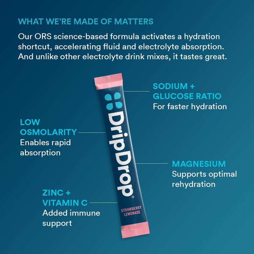 DripDrop Hydration Packets - Juicy Variety Pack - Single Serve Electrolytes Powder Drink Mix - Grape, Fruit Punch, Strawberry Lemonade, Cherry - Non-GMO, Gluten Free, Vegan - 16 Sticks