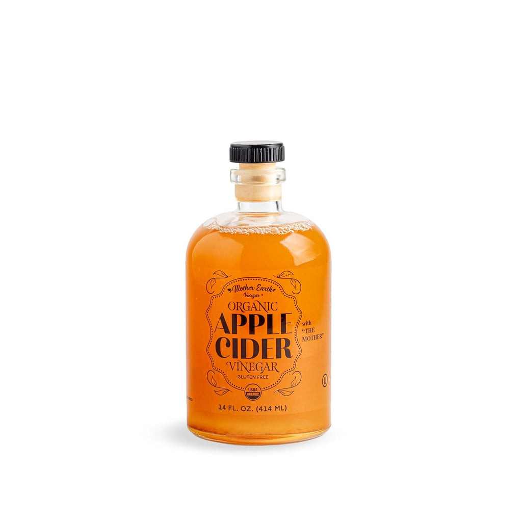 Mother Earth, Organic Apple Cider Vinegar with The Mother, Fresh Pressed Organic Apples, OACV, ACV, Raw, Unpasteurized, Unfiltered (1/14oz Apothecary Glass Bottle with Pour Spout)