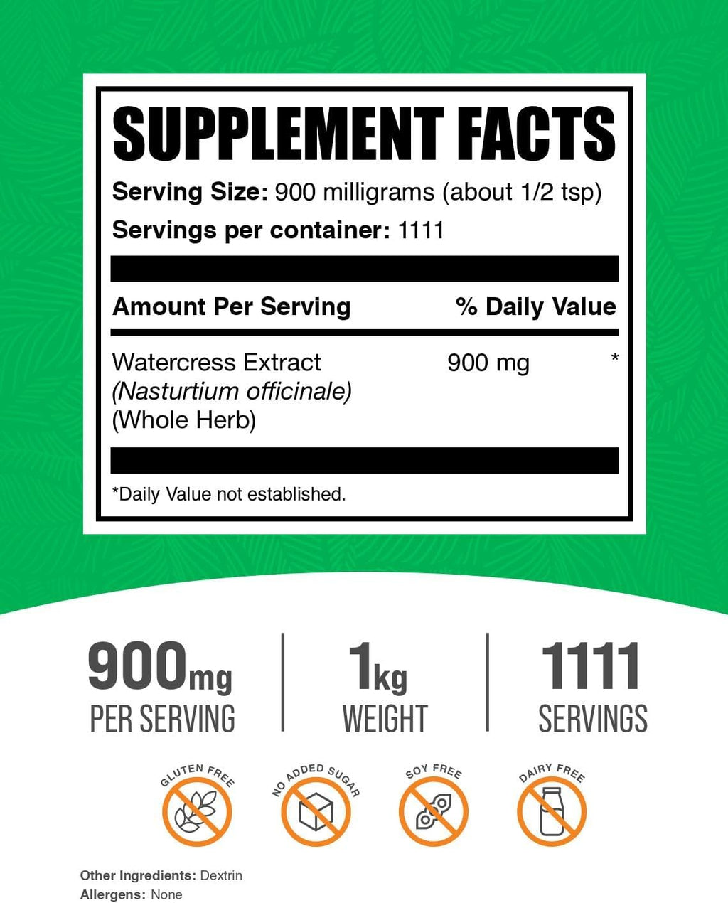 BulkSupplements.com Watercress Extract Powder - Nasturtium Officinale Extract, Watercress Powder - Gluten Free, 900mg per Serving, 1kg (2.2 lbs) (Pack of 1)