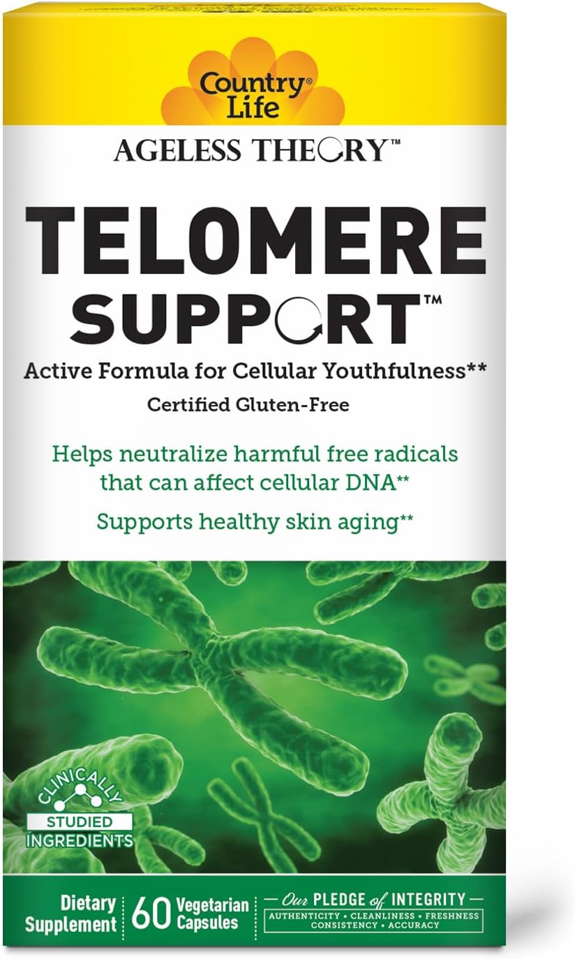 Country Life Ageless Theory Telomere Support- Certified Vegan and Gluten Free - Anti Aging Supplement - 60 Capsules - Resvinol Grape Extract - Immune & Cardiovascular Support