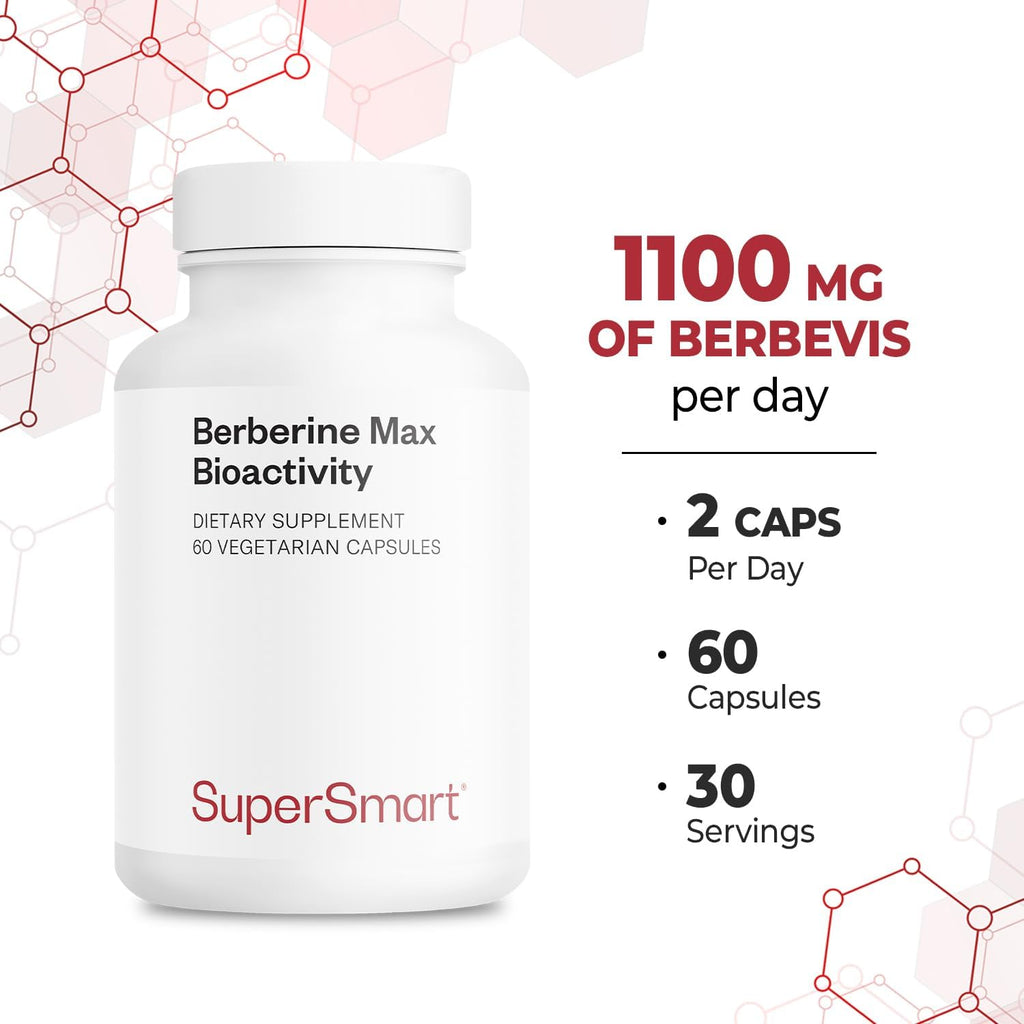 Supersmart Berberine Max Bioactivity - High-Bioavailability Berberine Phytosome Supplement - Patented Berbevis Extract | Vegan & Gluten Free - 60 Vegetable Capsules
